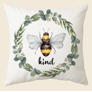 Bee Kind Throw Pillow Cover NWT Farmhouse Decor Rustic Country Cottage Wreath